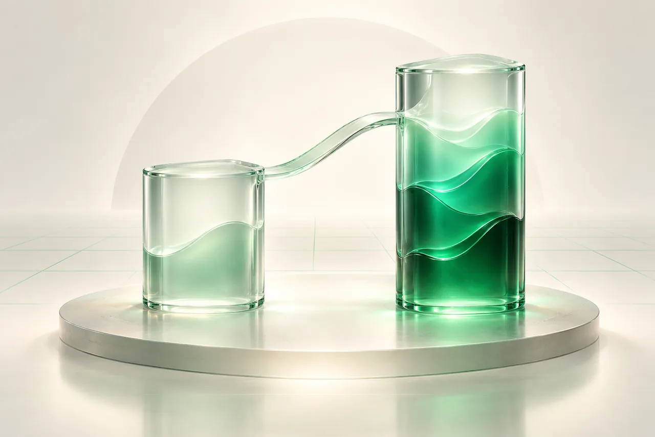 Two frosted emerald glass plan pillars connected by an ascending glass pathway