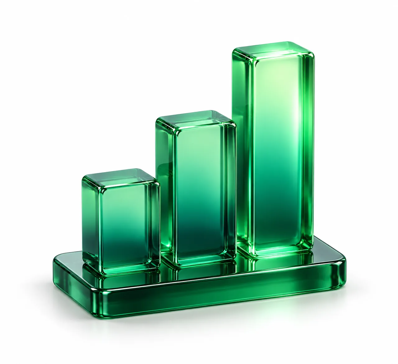 Tier comparison illustration: three emerald glass bars of ascending height