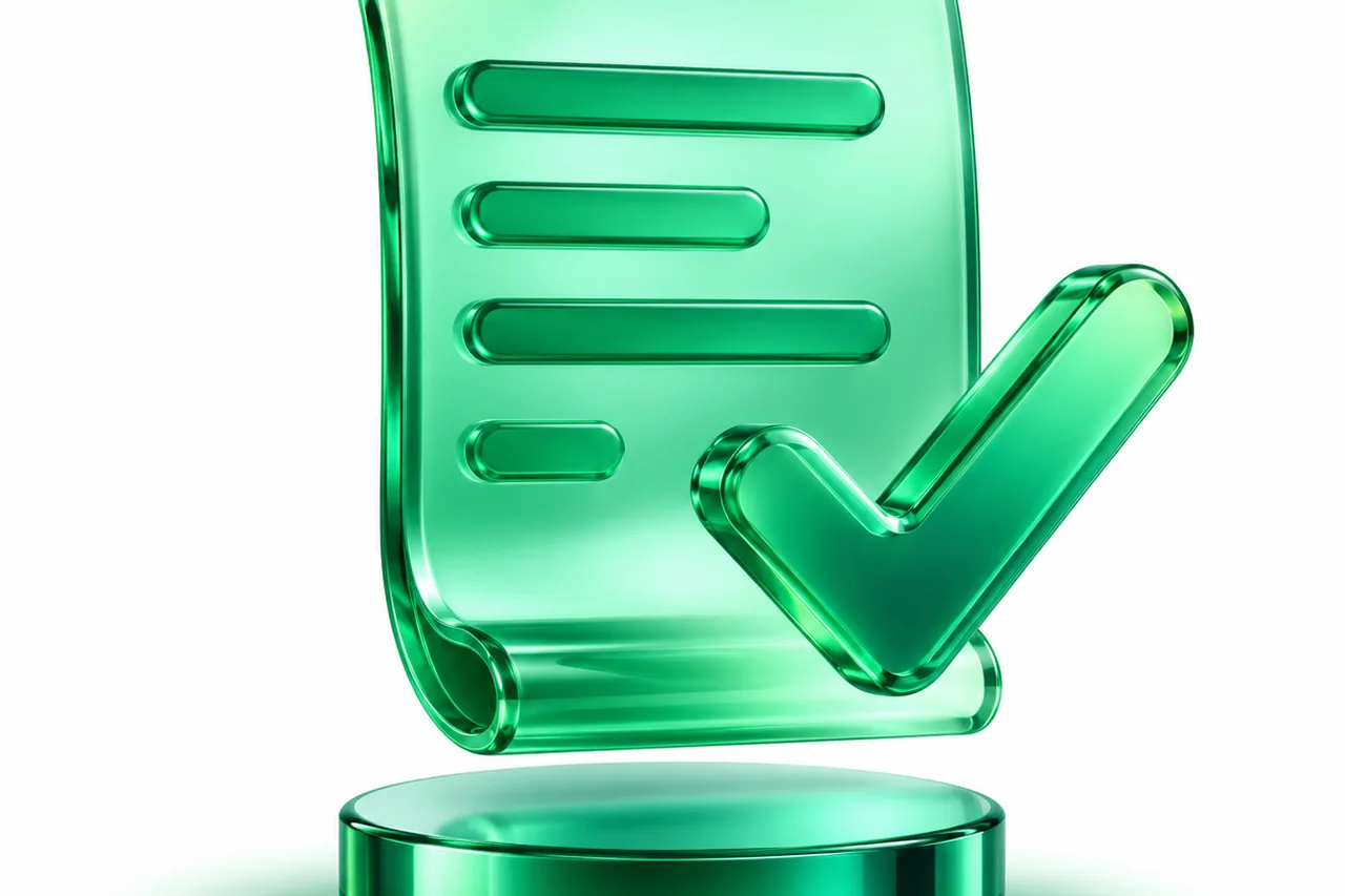 Emerald glass receipt and check mark representing ChatGPT Plus billing records