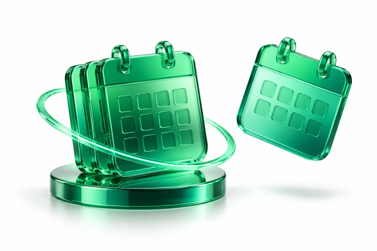 Emerald glass calendar tiles representing monthly and yearly billing